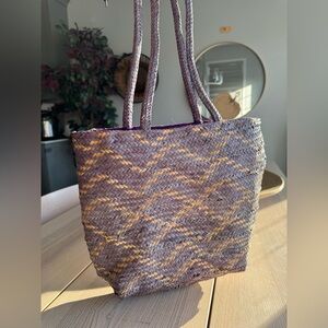 Vintage America Purple and Tan Woven Tote